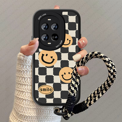 适用笑脸格子华为nova14手机壳新款nova13pro女小羊皮nowa活力版网红nove12ultra高级感全包男小众复古套