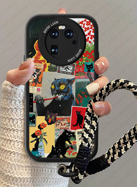 黑色猫咪适用oppofindx6手机壳新款女x5pro小羊皮Fandx6高级感外壳x3pro火星探索版0pp0卡通小众x5男保护套