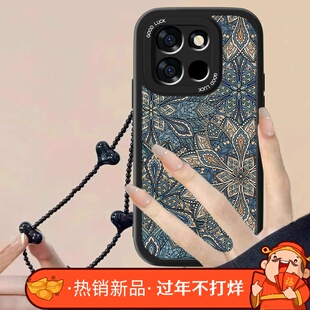 适用蓝色图腾一加Turbo6手机壳新款小羊皮1+Trubo6v复古全包oneplus国风防摔OPPO男女高级感1十硅胶保护软套