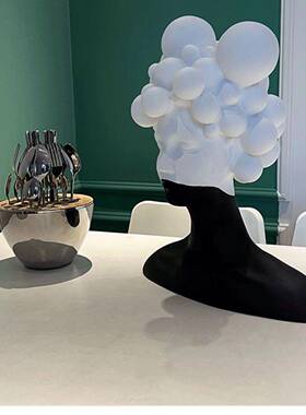 现代简约白艺术人意物雕软塑树脂摆件样板间客厅创黑056女郎装饰