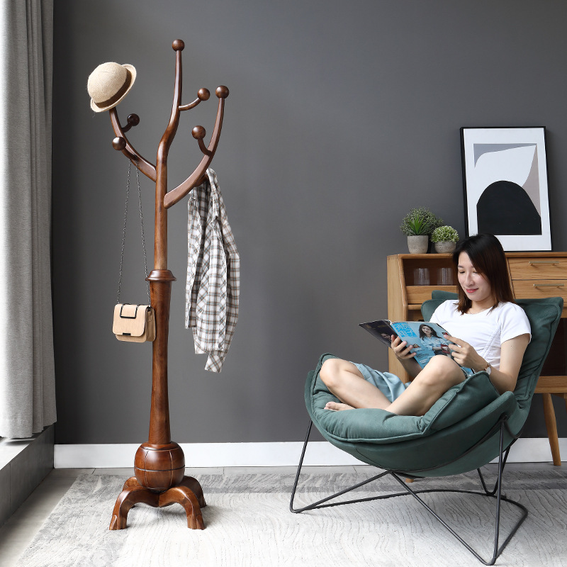 高档发财树形衣帽架单杆式中式落地实木树枝衣架家用卧室客厅大款