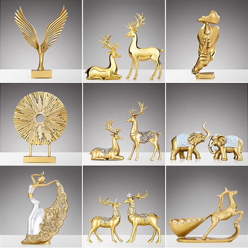 现代简约酒柜装饰品鹿摆件客厅欧式玄关艺术创意家居金色轻奢摆设