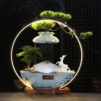 招财进宝流水摆件水循环喷泉客厅办公室桌面吧台高档乔迁开业礼品