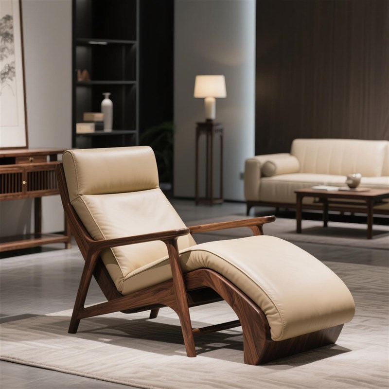 新中式黑b胡桃木休闲躺椅客厅午休家用单人椅子阳台懒人椅贵妃沙