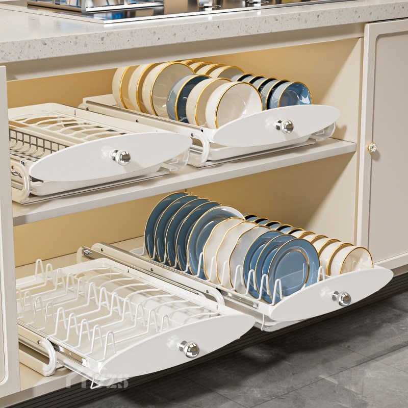 厨房抽拉碗e碟沥水架橱柜内抽屉式碗筷收纳架子碗盘盘子拉篮置物