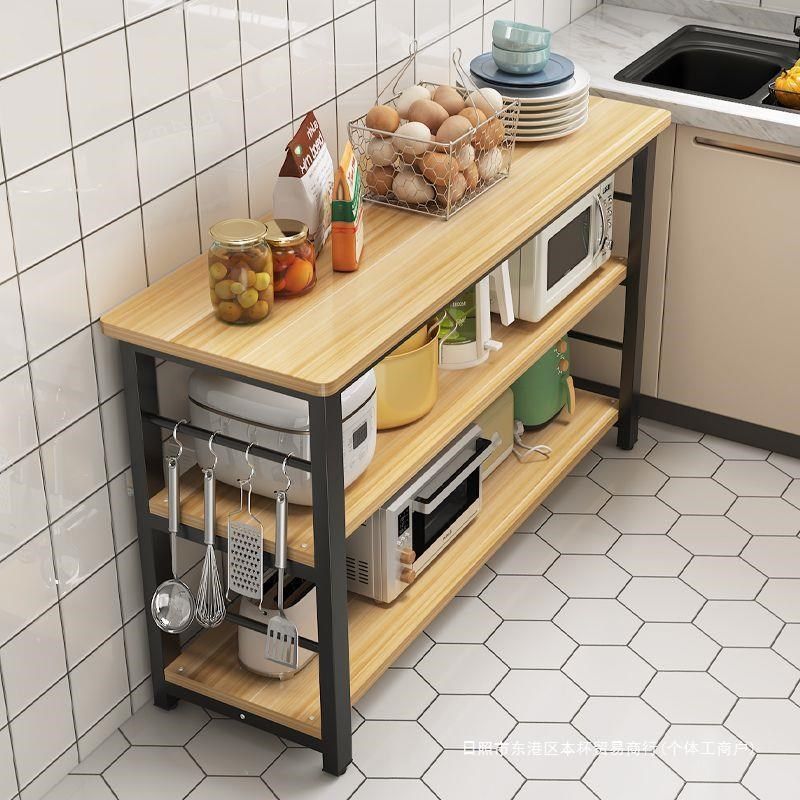 厨房置物架落地多层小户型微波炉架切菜桌家用新款简约长条桌子无