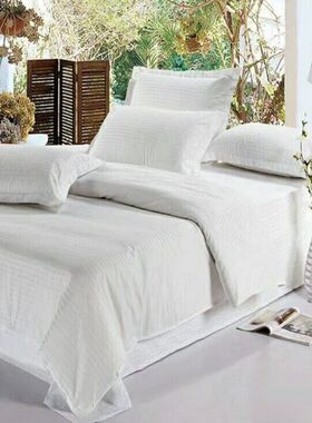 宾馆民宿床单被套单人三件套双人四件套床上用品洗浴床白色被罩