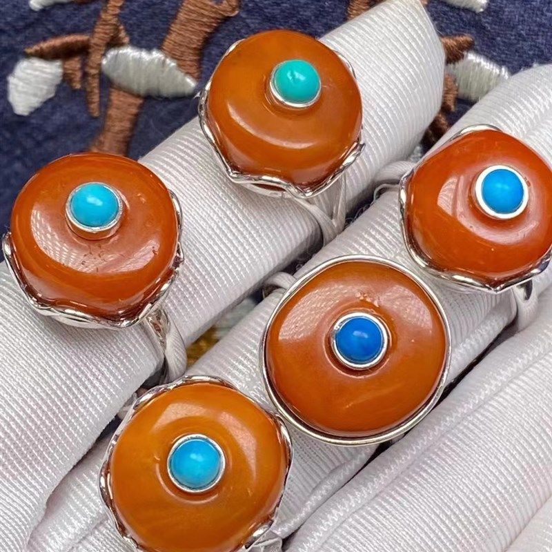 老蜜回流古董老蜡戒指  蜜蜡 S925银镶嵌   款式欧洲复古