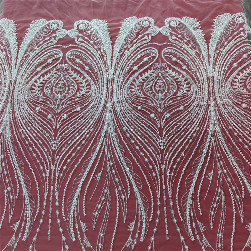 婚纱礼服网底绣线亮片加珠加4厘泡加长管加6厘泡立体绣花边