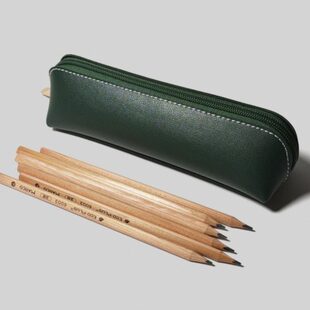 简约纯色细荔枝纹双面皮革pu文具盒男女学生馒头家族大容量笔袋