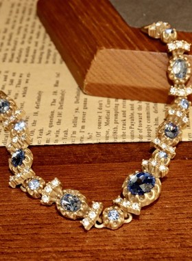 轻奢高级感镶彩钻蓝色手链复古做旧时尚通勤新款卡扣手饰