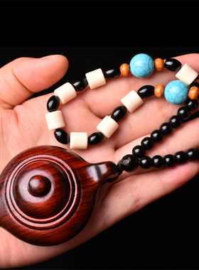 把把壶手把件木质小壶摆件檀木小茶壶随身文玩工S艺品挂件配饰吊