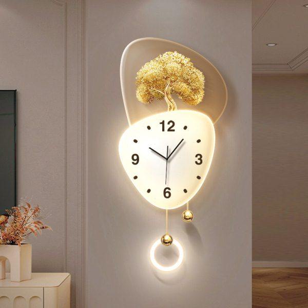 发财树钟表挂钟客厅背景墙石来运转时钟挂墙壁灯轻奢餐厅立体壁钟,家居饰品,挂钟,淘宝优惠券,粉丝福利购,淘宝优惠卷