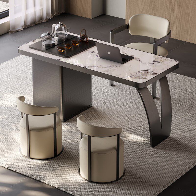 意式阳台岩板茶台组合简约现代轻奢高端泡茶桌不锈钢功夫茶桌椅