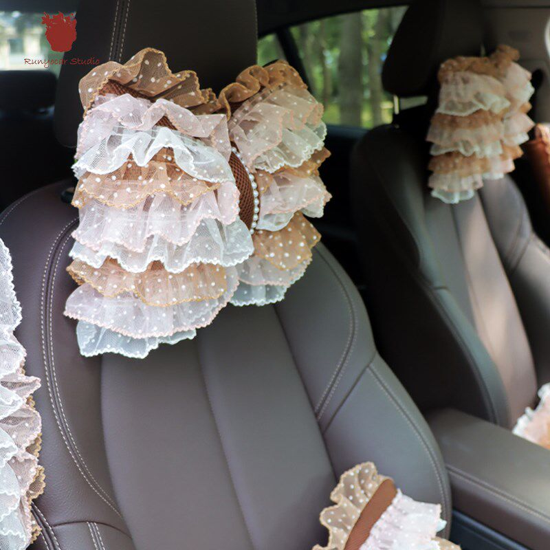 捞金系棕色 手工精致蕾丝花边头枕护颈枕靠枕枕头腰靠汽车通用