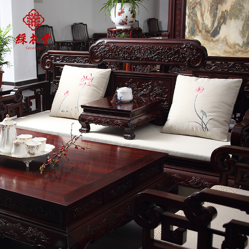 彩衣堂客厅新苏绣中式红木沙发垫套沙发坐垫靠垫抱枕刺绣布艺定制