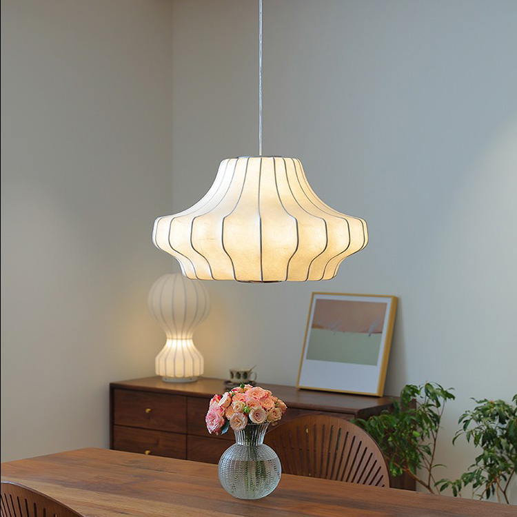 中古奶油风蚕丝吊灯日式侘寂风设计师灯客厅主卧室餐厅灯法式复古