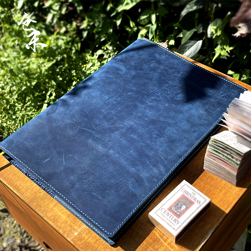 仓末头层牛皮定页笔记本疯马皮复古手账记事本B5书衣款活页日记本