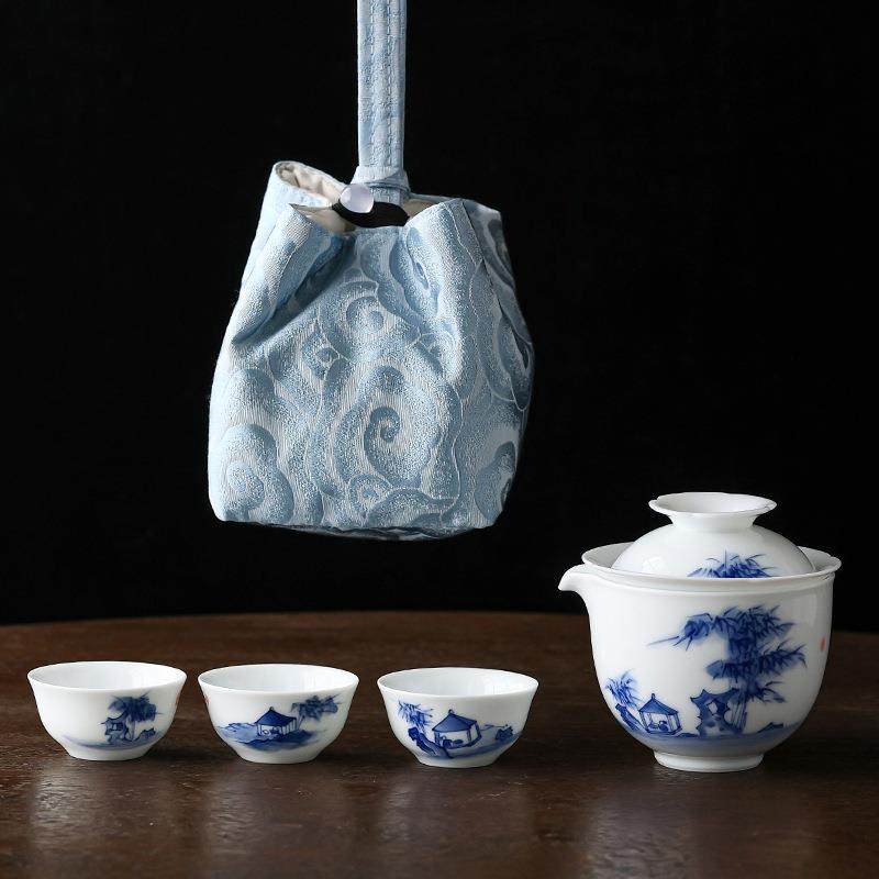 手绘竹林茶舍快客杯便携式户外露营旅行套装茶具随身外出泡茶茶杯,农用物资,其他肥料,淘宝优惠券,粉丝福利购,淘宝优惠卷