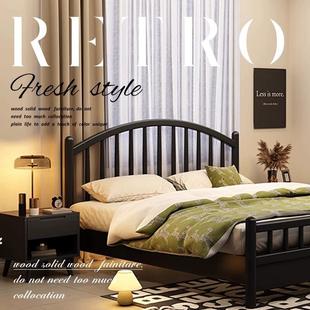 北欧黑色复古美式 纯实木床1米35双人1.8米现代简约1.5m储物公主床