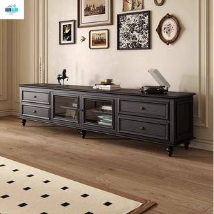 高级复古美式 中古风胡桃色轻奢落地电视柜 实木电视柜25年新款