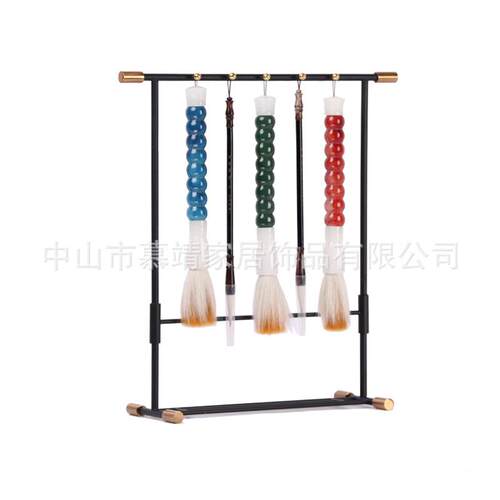 新中式金属毛笔架摆件铁艺样板房售楼处书房书法文房四宝饰品