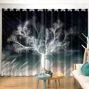 新款麋鹿卧室遮光免打孔窗帘客厅落地帘隔断帘遮阳隔音布艺