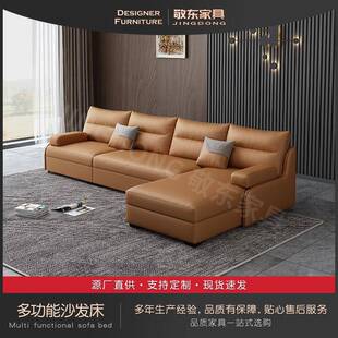 意式北欧风轻奢客厅沙发简约免洗科技布奶油风转角实木沙发床