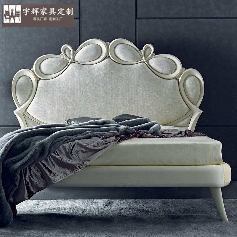 意大利轻奢床简欧床 现代简约实木双人床 主卧奢华婚床布艺公主床