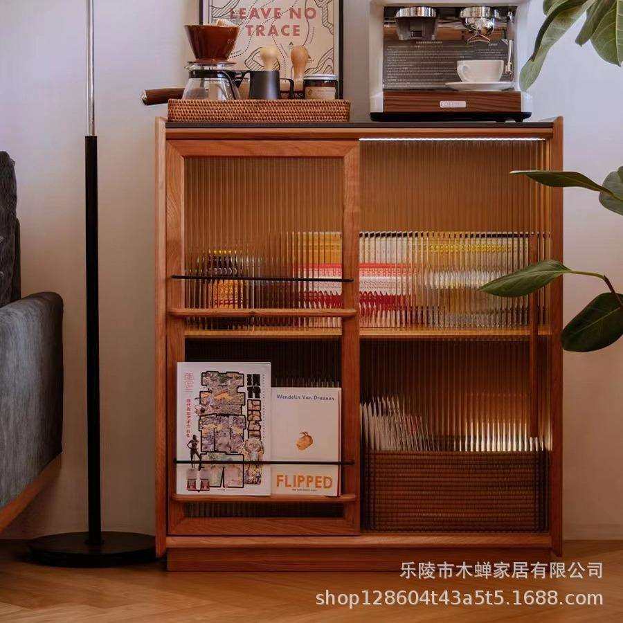 留岩边柜电视柜旁储物柜客厅樱桃木收纳柜靠墙实木柜子置物柜