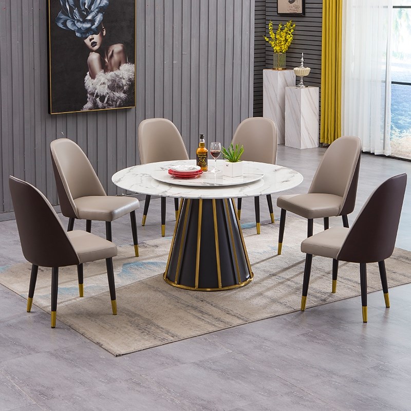 轻奢大理石餐桌圆l桌现代简约岩板圆形餐桌椅组合家用小户型圆桌