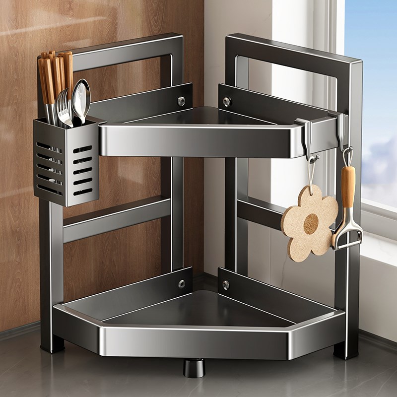 不锈钢厨房置物架筷子筒台面多功能调味J收纳架墙角厨具转角收纳