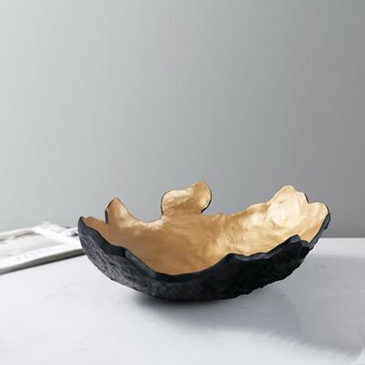 新中样式侘寂托盘功板间金色果匙盘玄关钥收纳圆盘GT-F159饰品摆