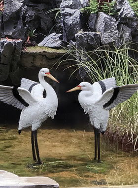 花园庭院户外假山鱼池装饰造景摆件仿真仙鹤摆件树脂动物白鹭摆件