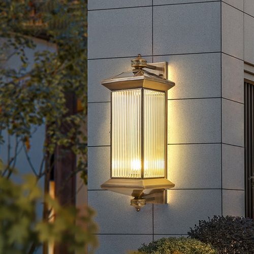 太阳能壁灯户外全铜中式别墅外墙灯超亮阳台灯大门庭院灯室外防水