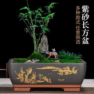 花盆紫砂花盆陶瓷花盆长方形盆景花盆榕树罗汉松迎客松灵芝老桩盆
