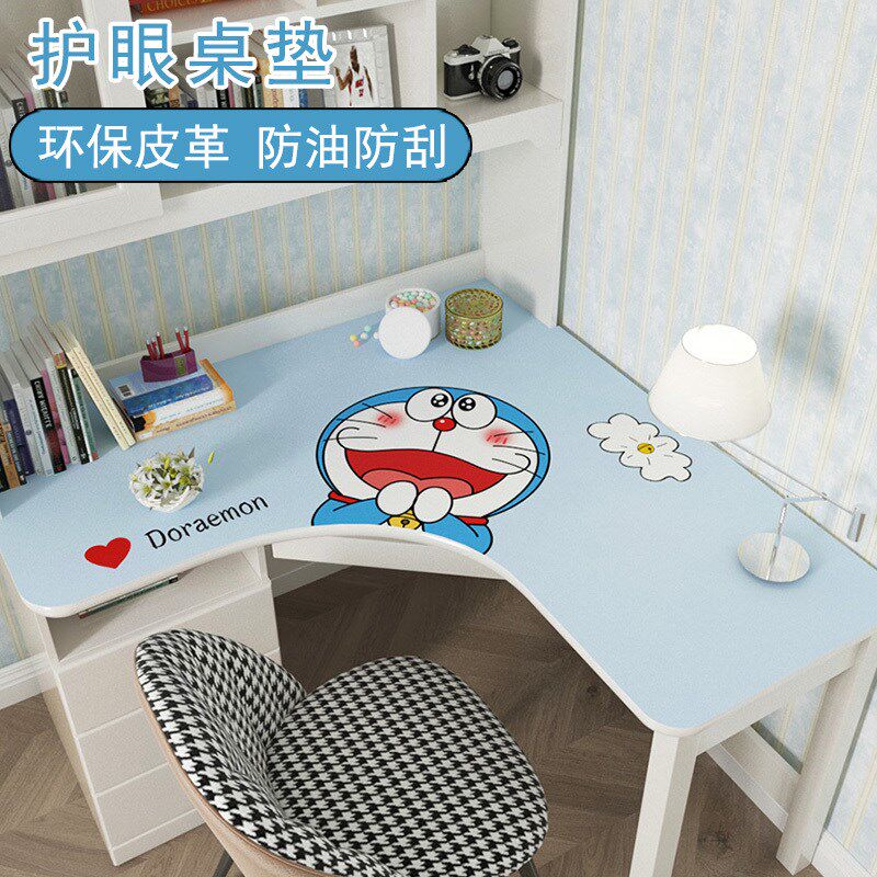 恐龙兔子卡通转角书桌桌垫拐角l型学习桌写字台工位皮革桌布防水