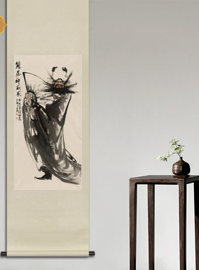 竖幅写意水墨人物国画钟馗纳福画像书房玄关中式画轴卷轴画框挂画