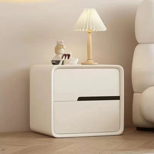 全实木床头柜简约奶油房间意式极简收纳家用免安装卧室皮质床边柜