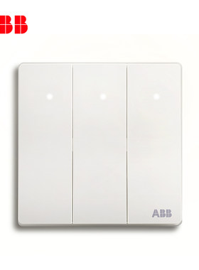 ABB开关插座无框轩致雅典白墙壁86型开关面板三开单控带灯AF183