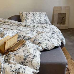 2025春夏新款法式复古全棉绉纱双层纱数码印花系带款四件套裸睡