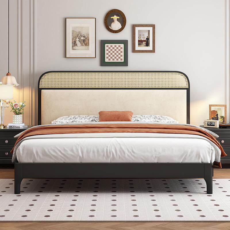 法式复古实木床中古风1.8m双人主卧公主床黑色现代简约风1.5m