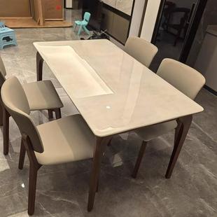 奢石餐桌2025款纯白色白蜡木法式小户型天然真大理石长方形餐桌椅