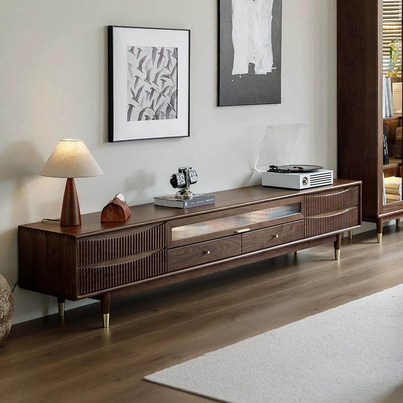 全实木北欧组合现代简约储物柜高脚地柜视厅柜北美黑胡桃木电视柜