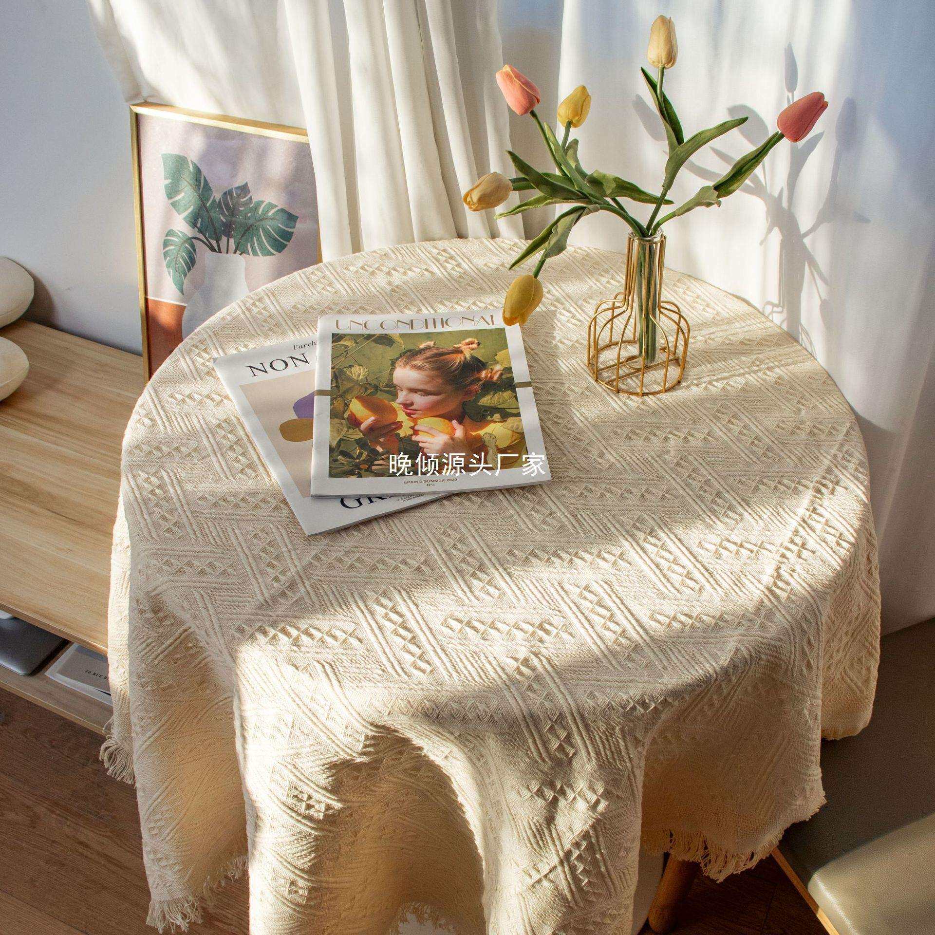 蕾丝茶几餐桌针织桌布茶台布料布艺文艺简约小圆桌西式防尘盖布