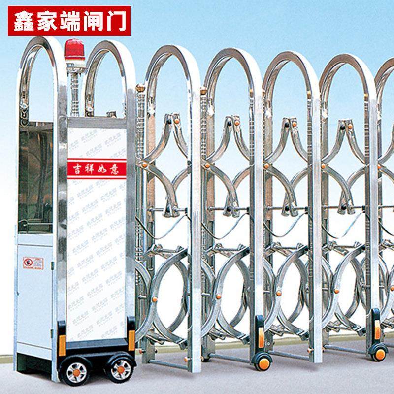 手动推拉伸缩门简易不锈钢折叠高速移动围护栏路障工厂大门收缩门