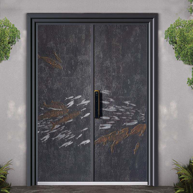 精雕铸铝门别墅大门双开门家用乡村对开门入户门铜门子母门防盗门