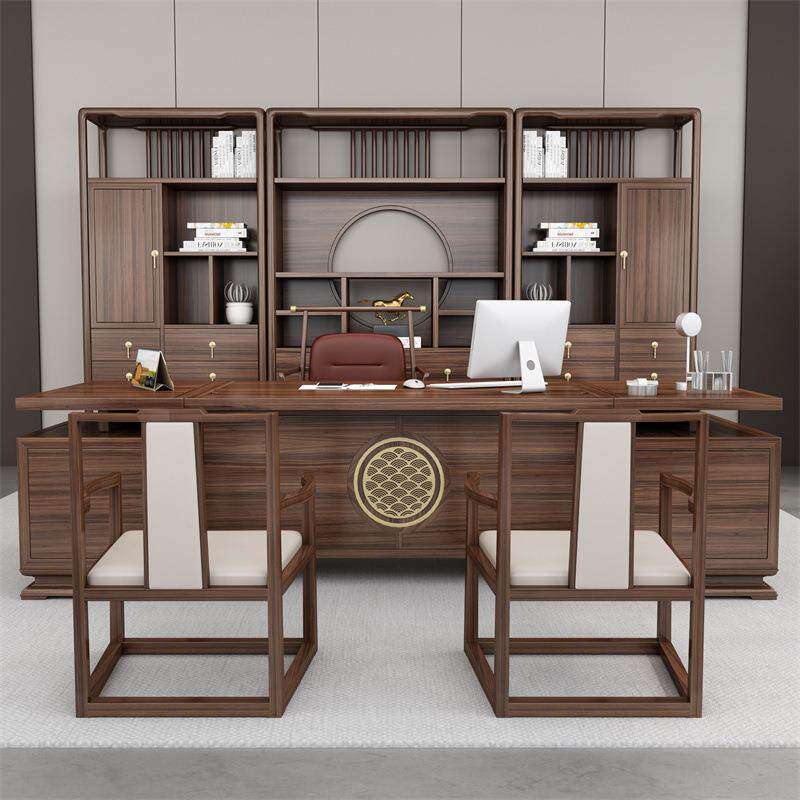 新中式实木老板桌办公桌椅组合乌金木大班台总裁经理桌办公室家具