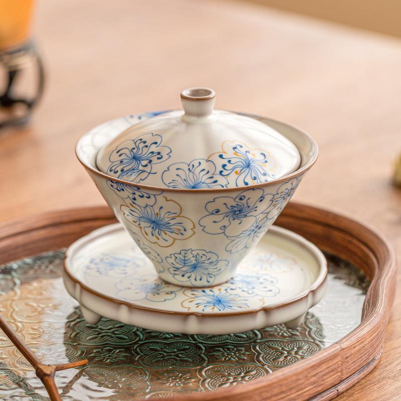 仿宋汝窑三才盖碗不烫手高颜值中式茶碗带盖单个大茶杯泡茶碗