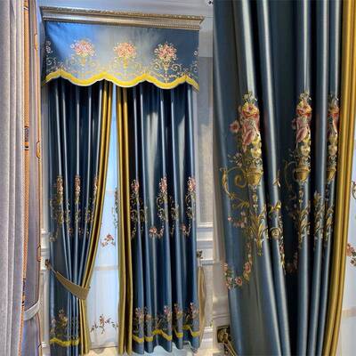 北欧轻奢绣花遮光窗帘布艺窗帘轻奢客厅卧室高垂感落地窗帘布